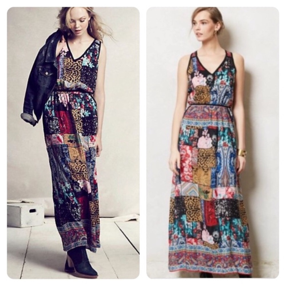 Anthropologie Multicolor Patchwork Maxi Dress